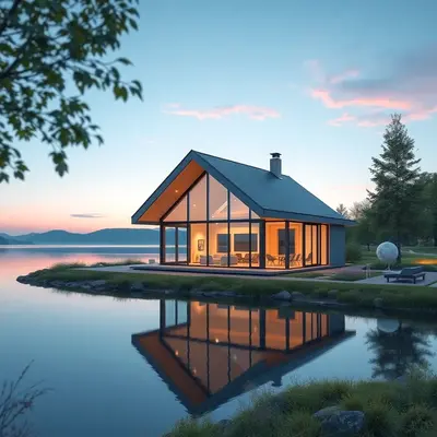 House in a lake architectural visualization created with Render AI