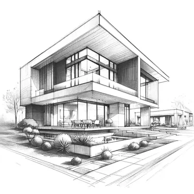 A house at golden hour sky created with Render AI