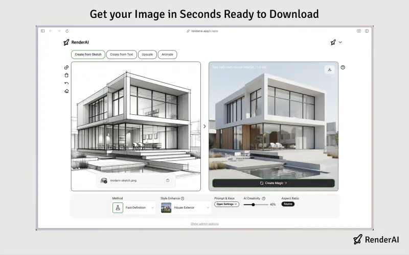 Within seconds, download your high-quality, professional render ready for client presentations