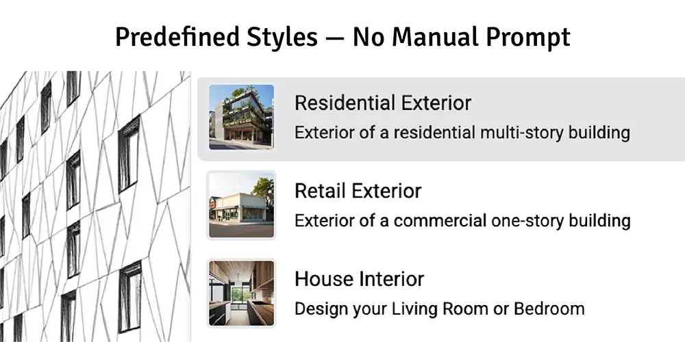 Elige estilo de render y opciones