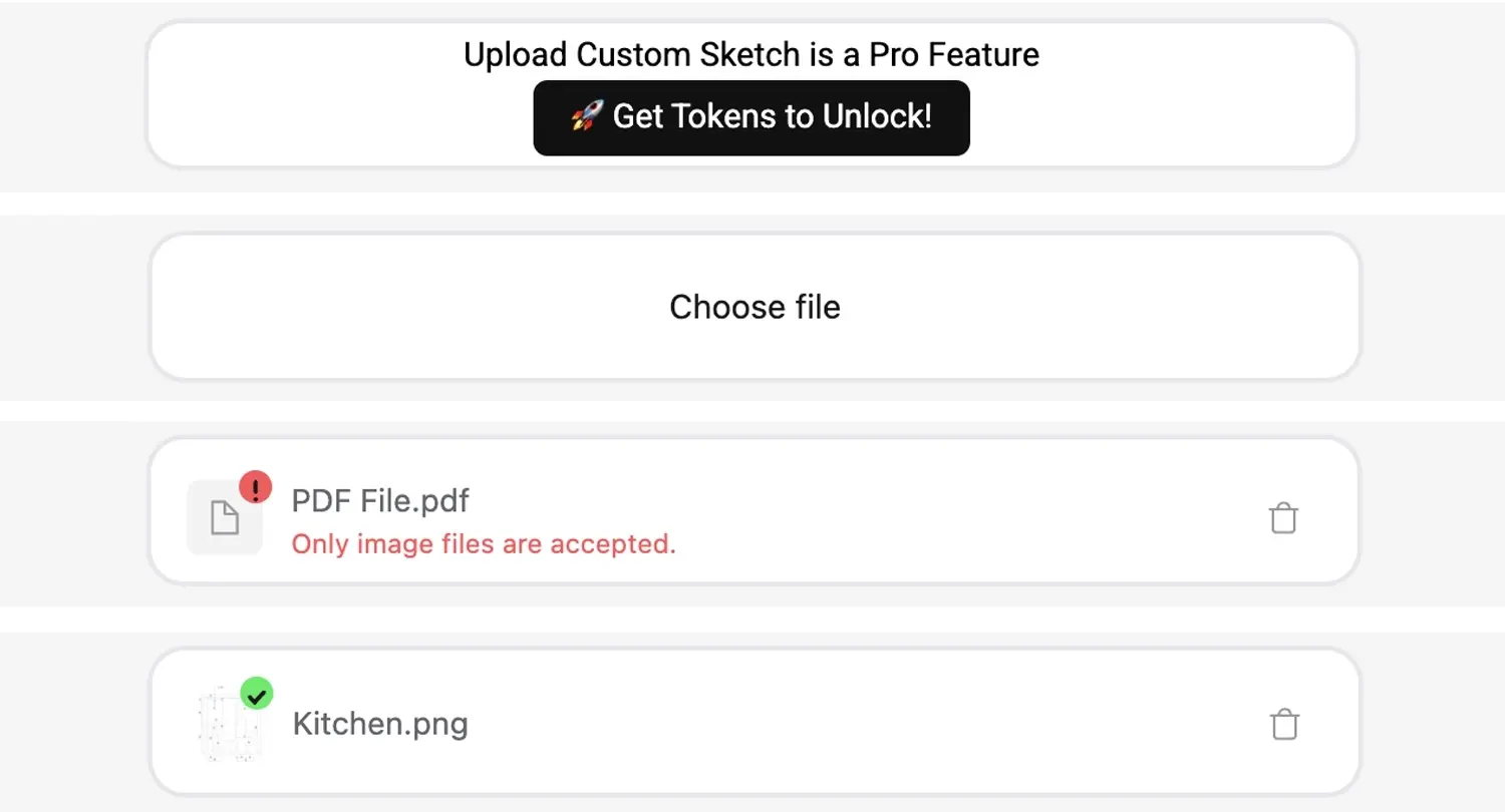 Upload Custom sketch to render image using Render AI.
