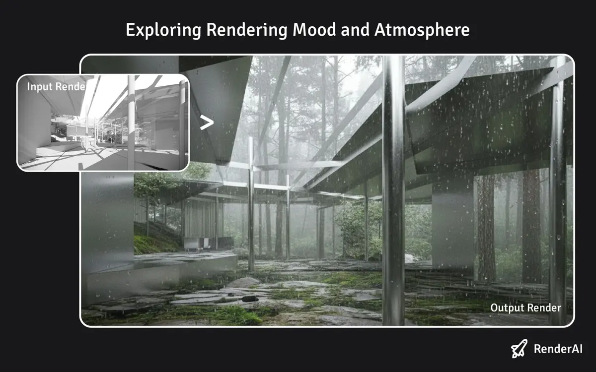 Real-time rendering base view of Yakushima house exterior used as input for RenderAI mood exploration