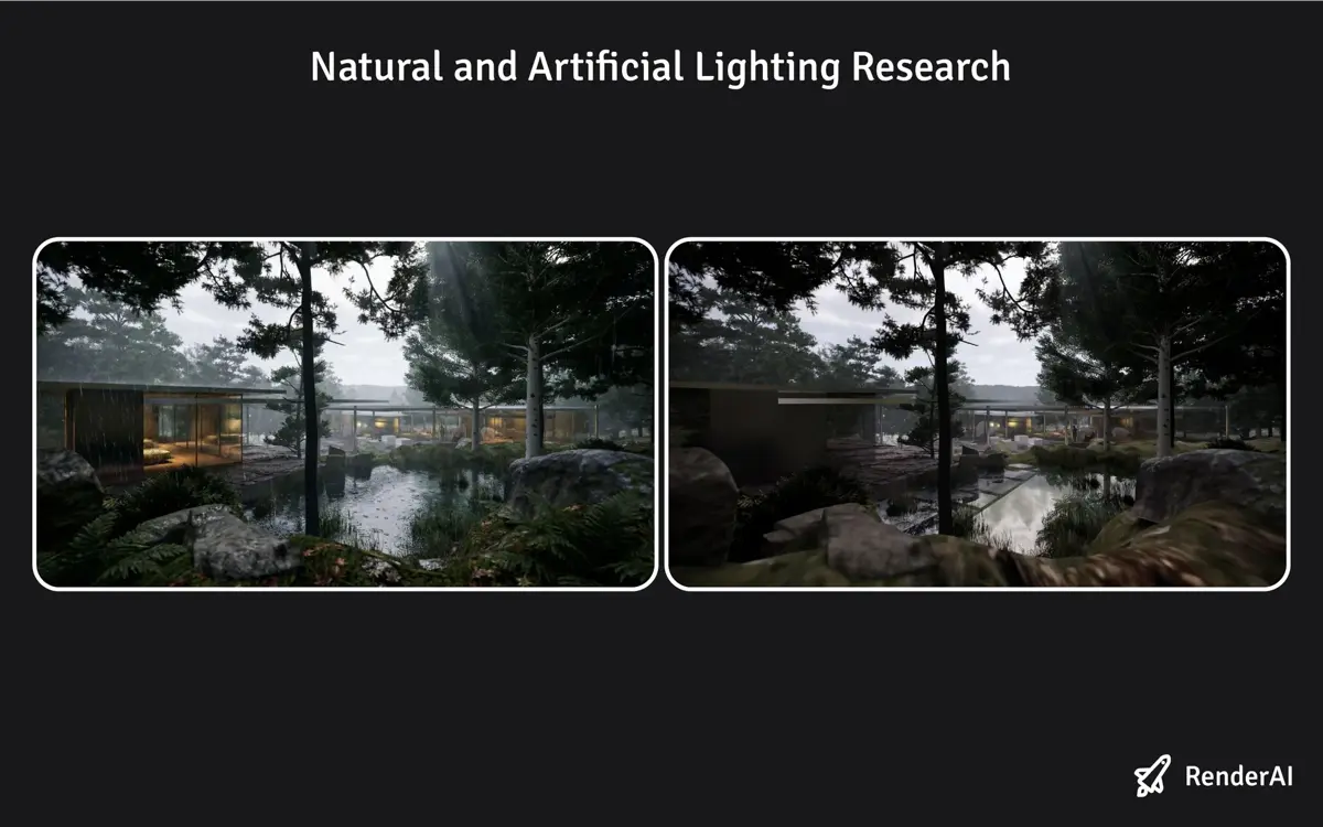 Natural and Artificial Lighting Exploration using AI Rendering, two examples
