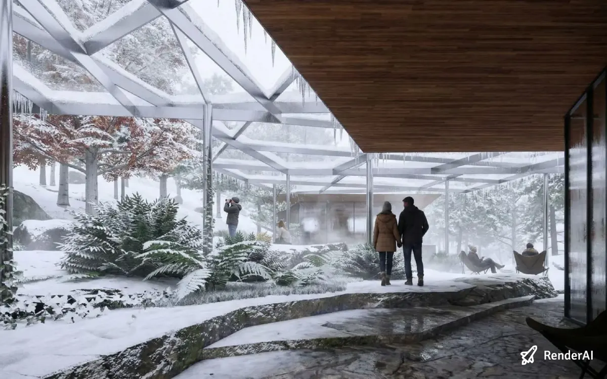 High-Precision Post-Production with RenderAI to explore materials and textures, winter snow mood presentation ready AI Rendering