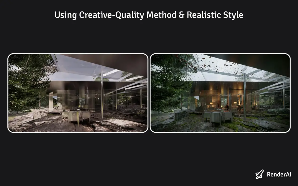 Exploring Creative-Quality AI method with Realistic Style Enhance on the Not a Hotel house