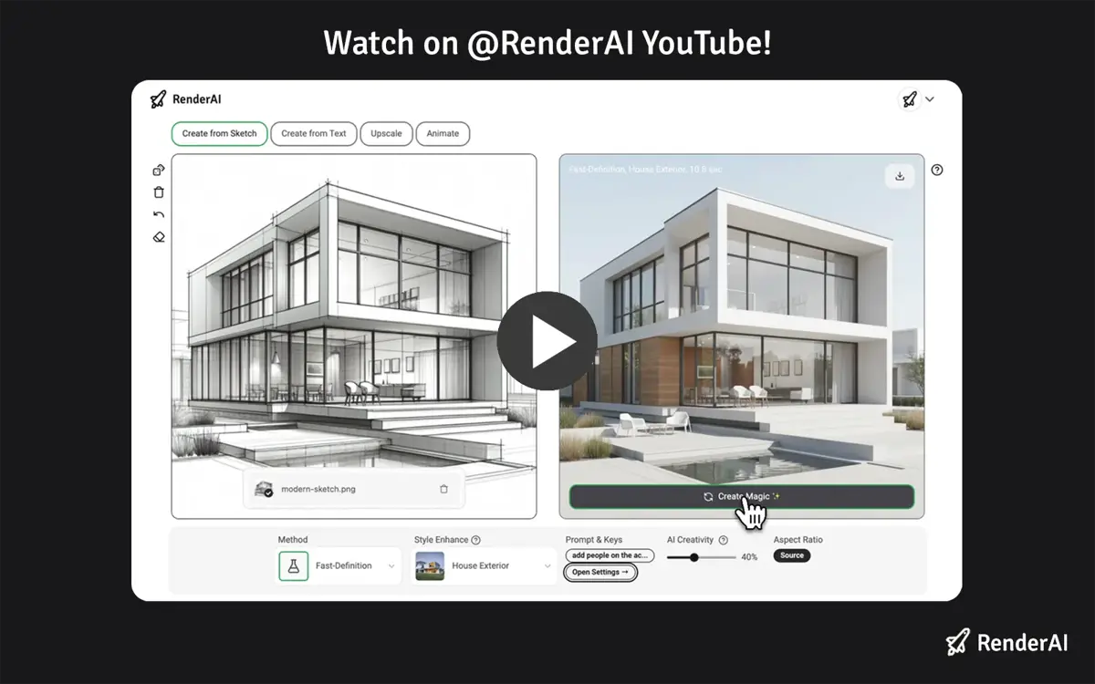 YouTube Image of Facade Sketch to Render in 14 sec using Render AI