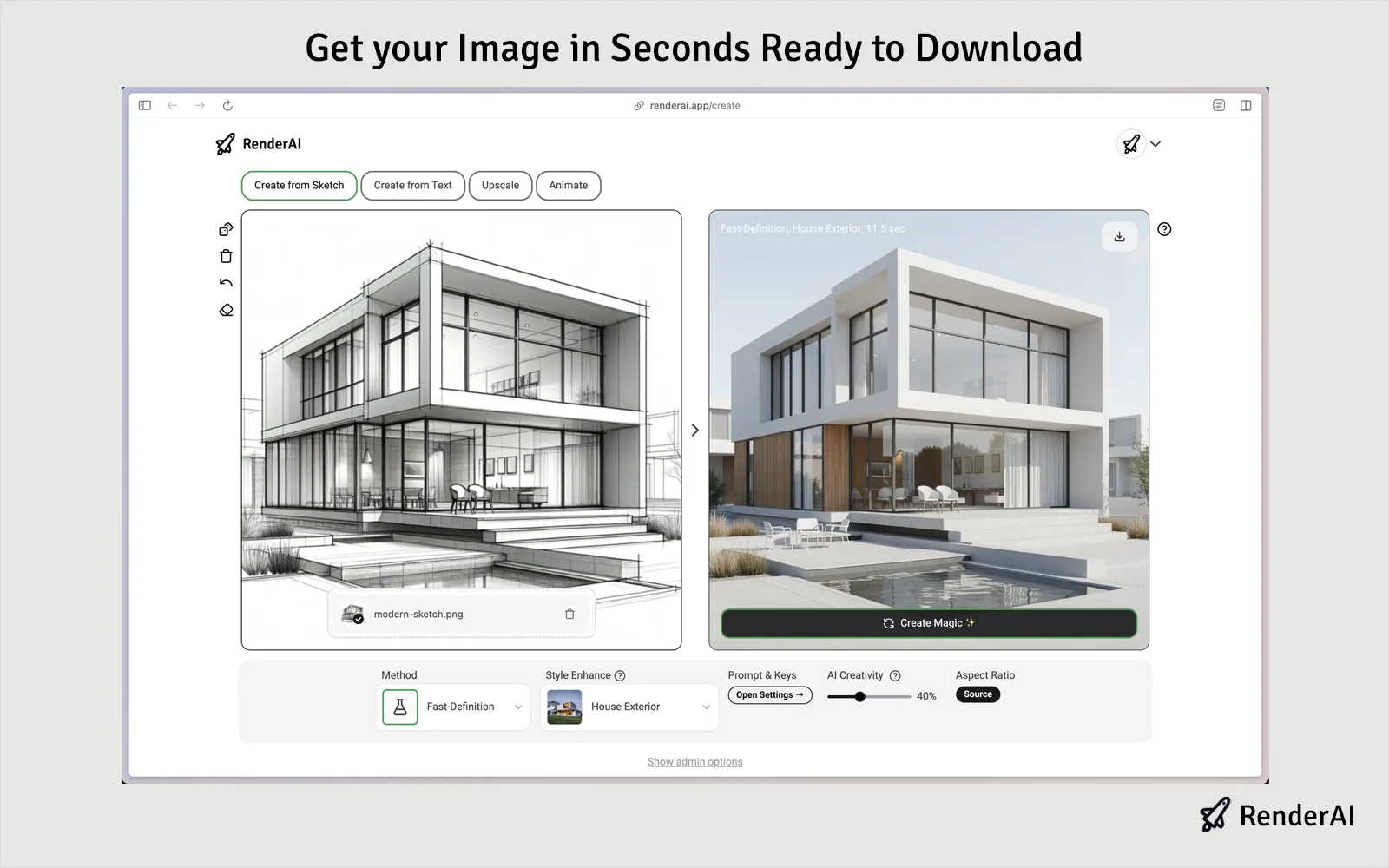 Within seconds, download your high-quality, professional render ready for client presentations