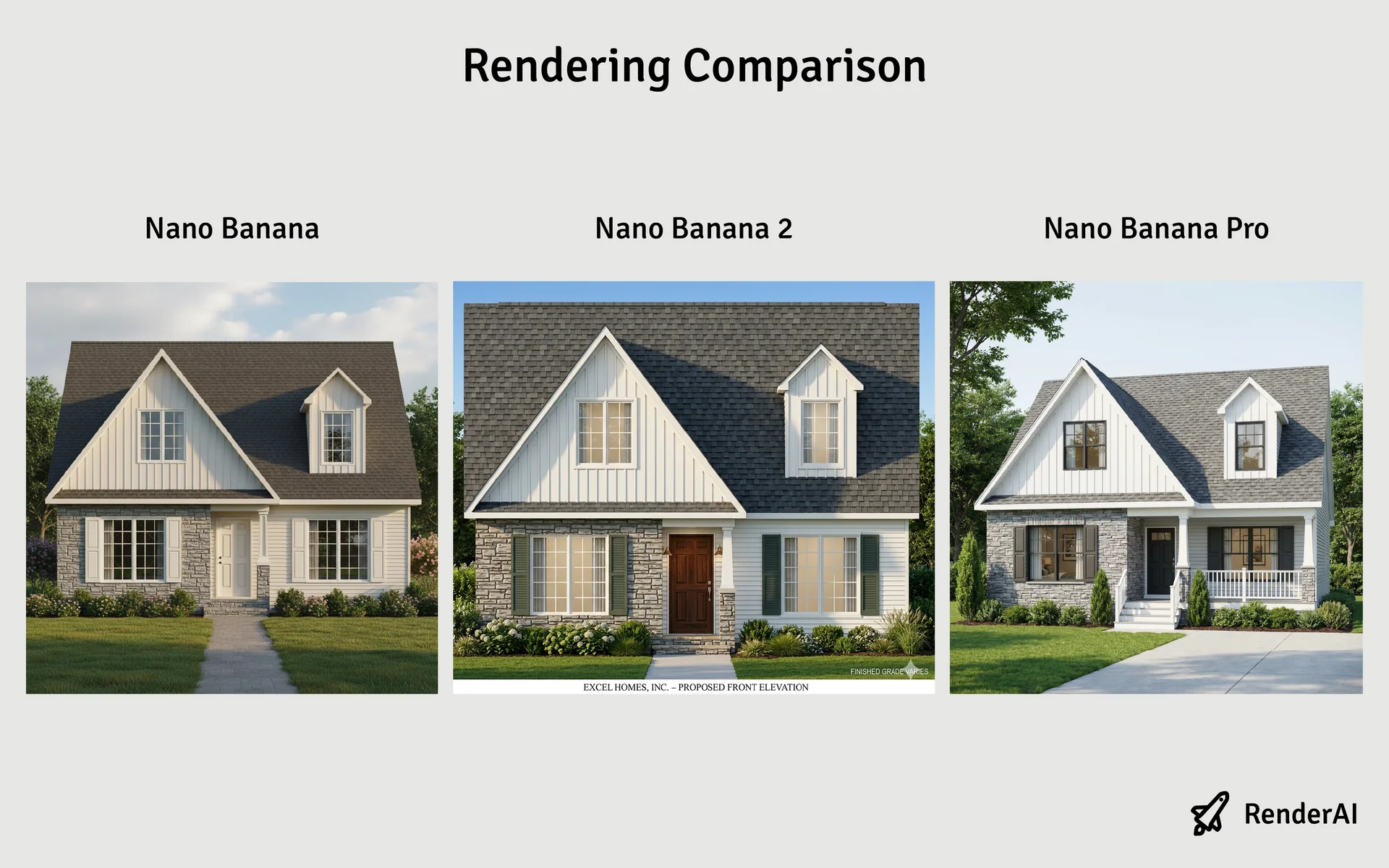 Nano Banana, Nano Banana 2 and Nano Banana Pro Side by Side Render Comparison