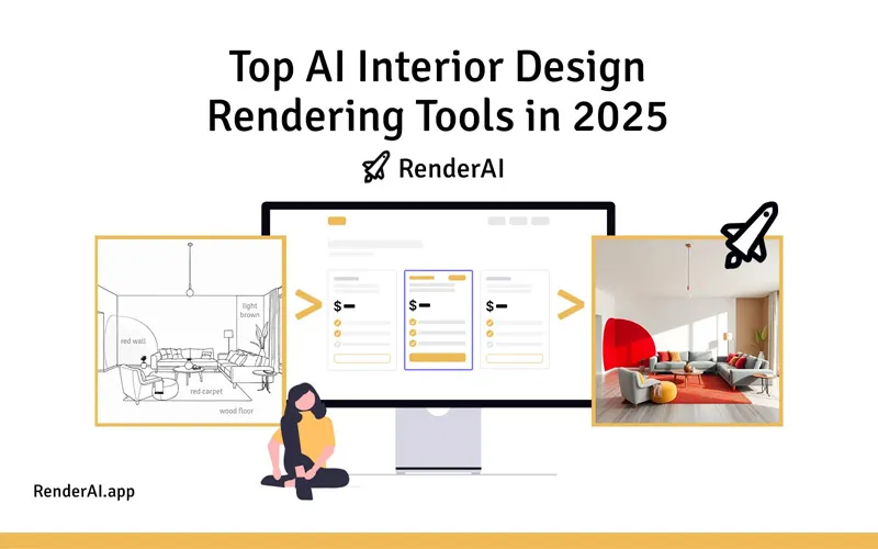 Top AI Interior Design Rendering Tools in 2025: 12 tools including RenderAI, LookX, Midjourney, ArchSynth