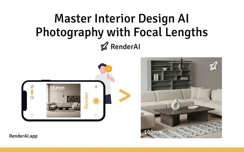 Interior Design AI Rendering: Master Focal Lengths (12mm, 35mm, 100mm) from Sketch to Photoreal