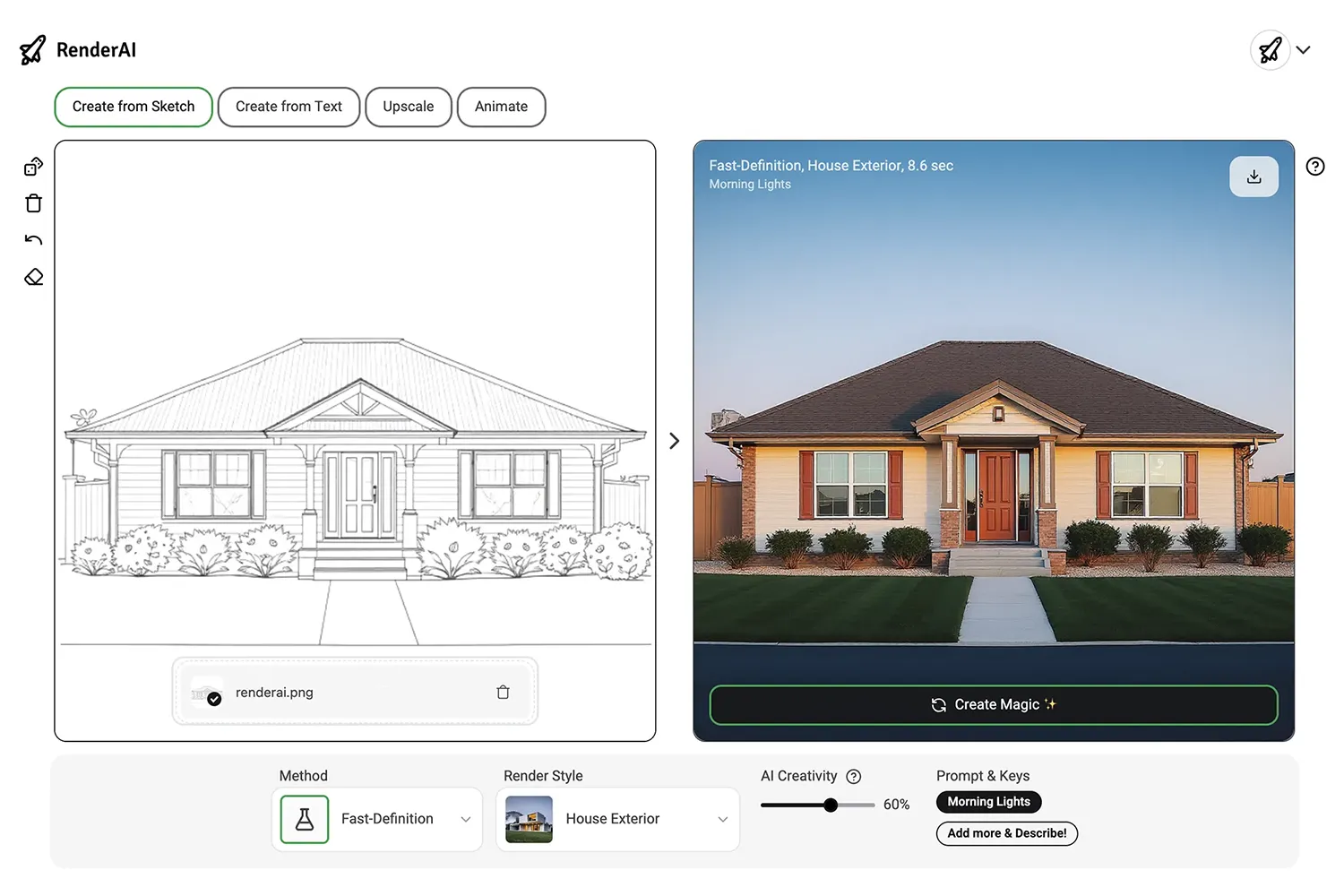 Sketch to Kitchen example of image generated using Render AI.