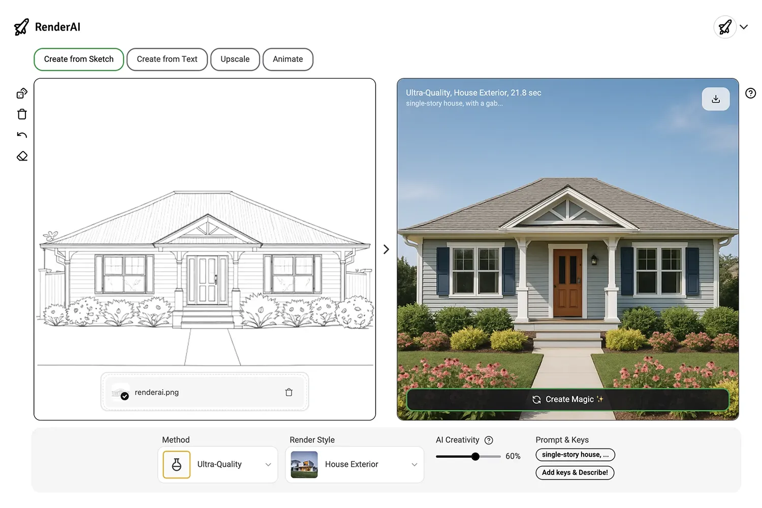 Sketch to Kitchen example of image generated using Render AI.