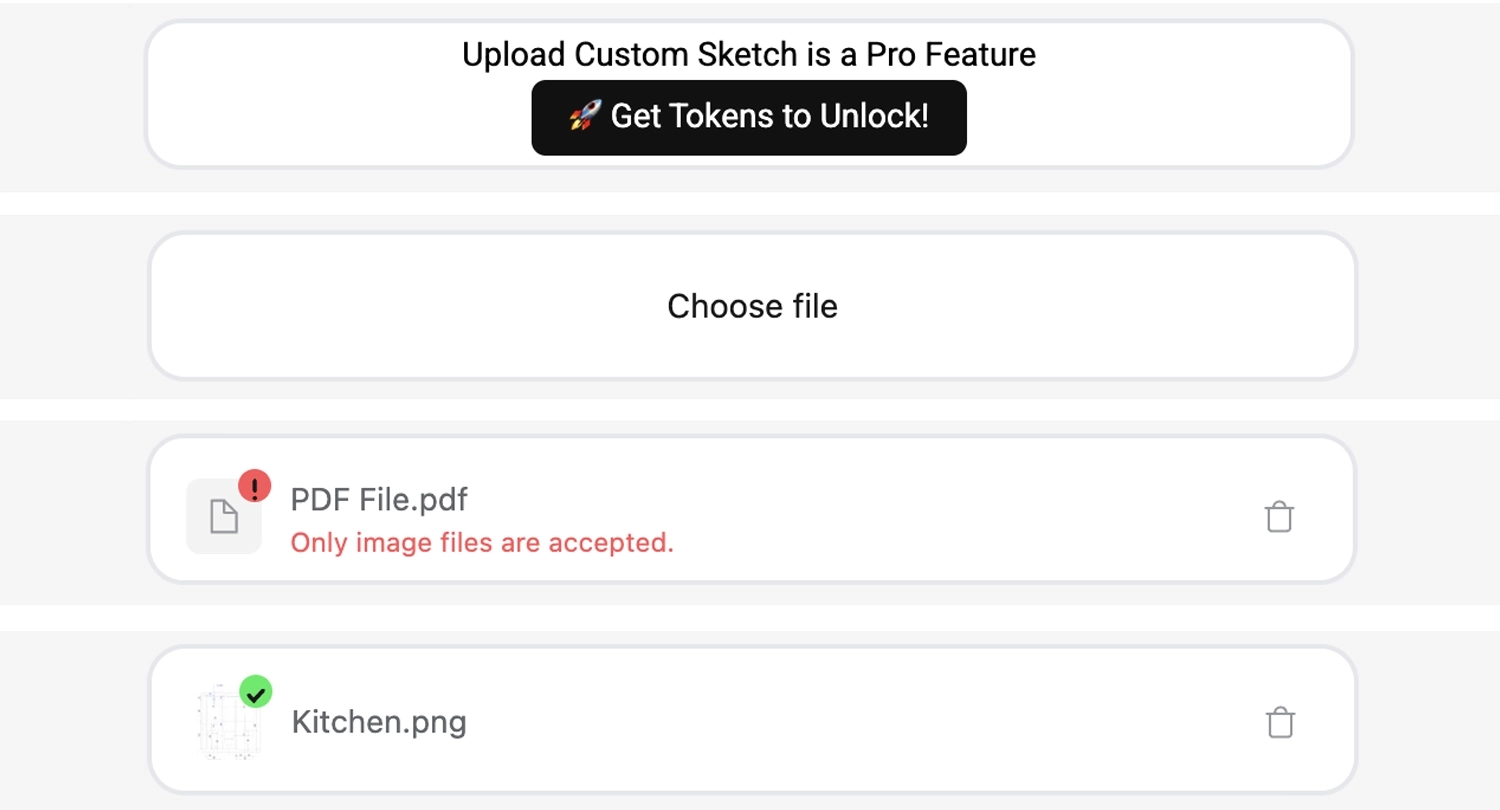 Upload Custom sketch to render image using Render AI.