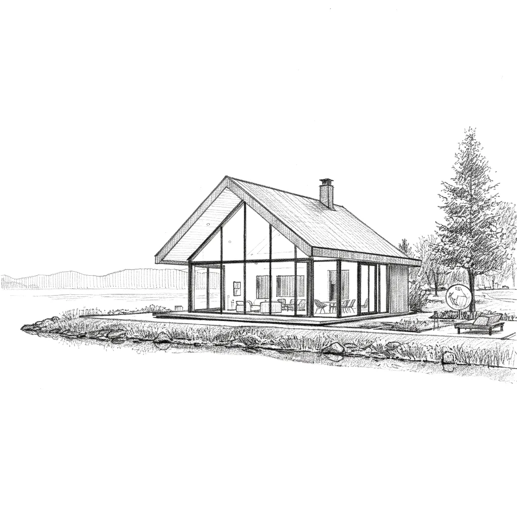 Sketch for House in a lake architectural visualization created with Render AI