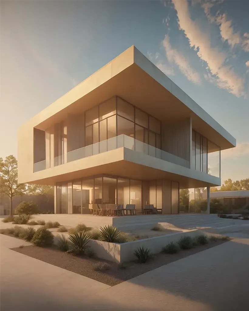 A house at golden hour sky created with Render AI