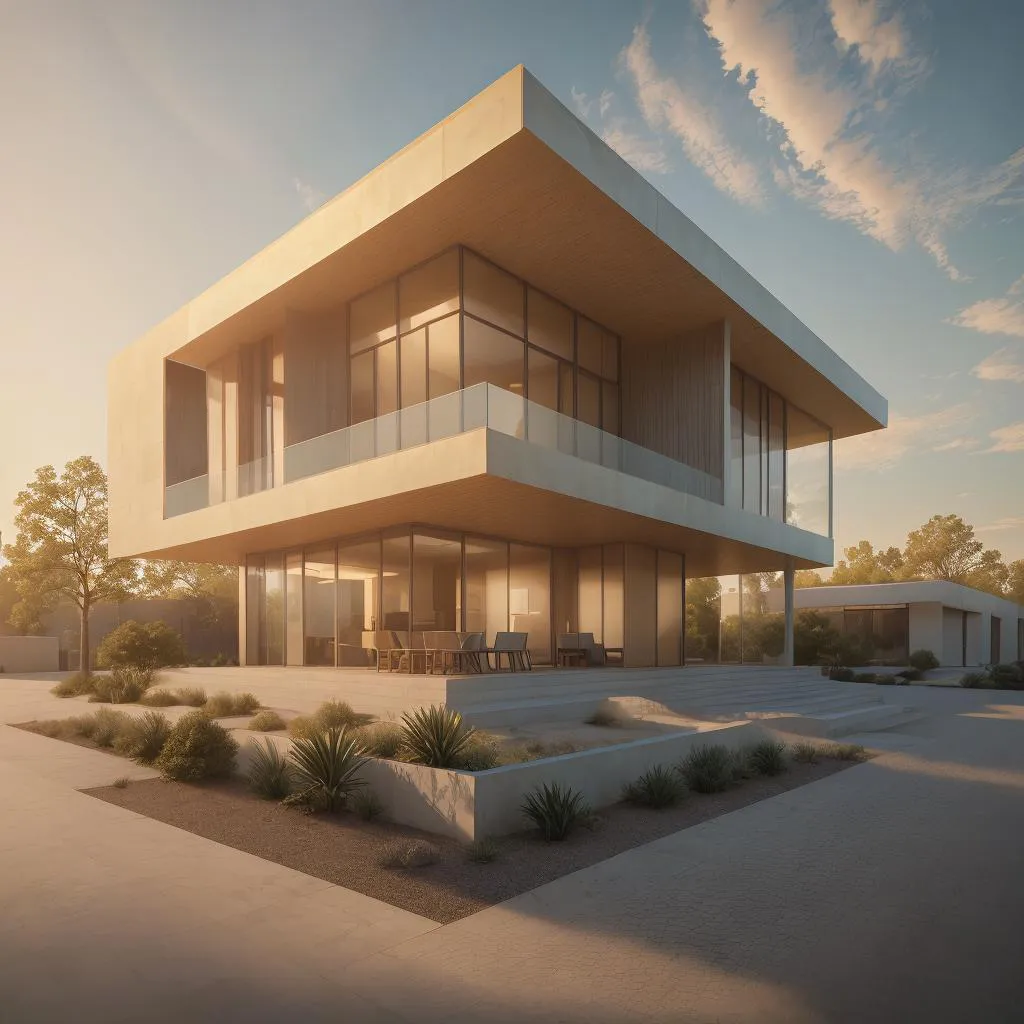 A house at golden hour sky created with Render AI