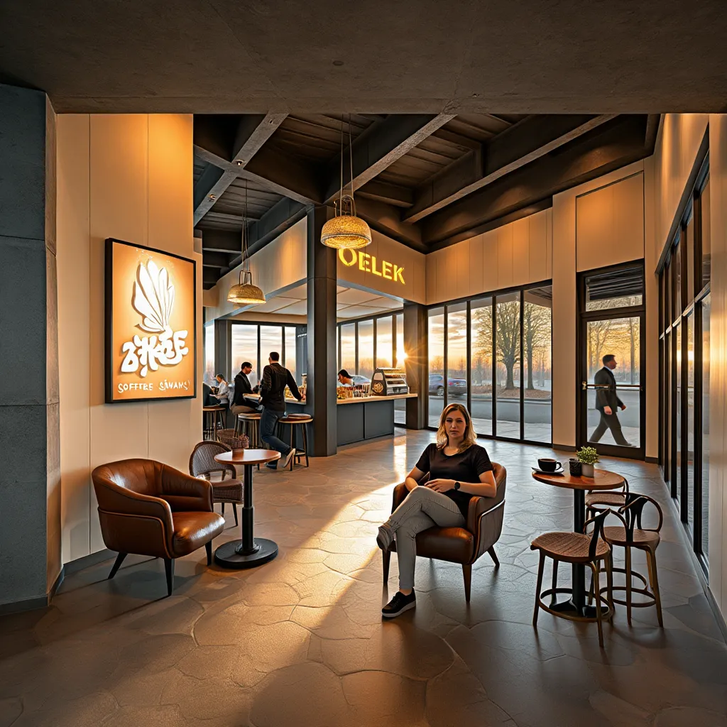 A coffee store interior created with RenderAI