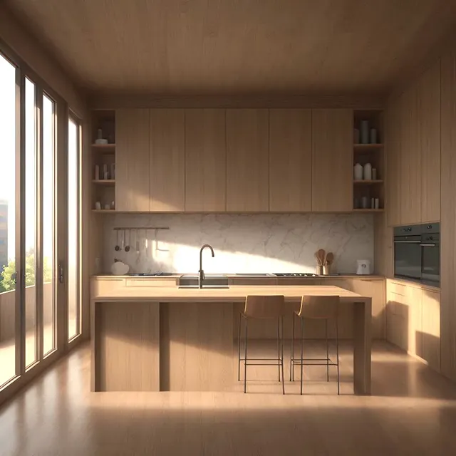 Wooden kitchen created with Render AI